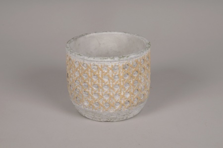 Cache-pot en béton cannage jaune D15.5cm H14.5cm