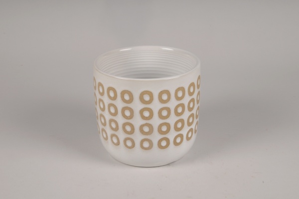 Cache-pot en cramique blanc et beige D11cm H11cm