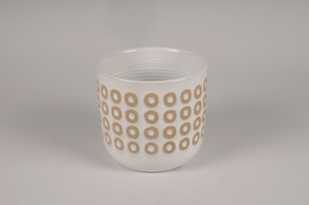 Cache-pot en céramique blanc et beige D11cm H11cm