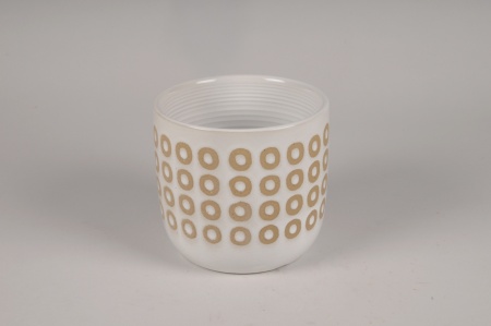 Cache-pot en céramique blanc et beige D19cm H17cm