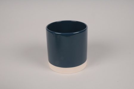 Cache-pot en céramique bleu D15cm H15.5cm