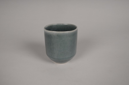 Cache-pot gobelet céramique bleu pétrole brillant D8cm H9cm