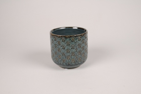 Cache-pot en céramique bleu paon D13.5cm H13cm