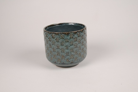 Cache-pot en céramique bleu paon D16cm H14.5cm