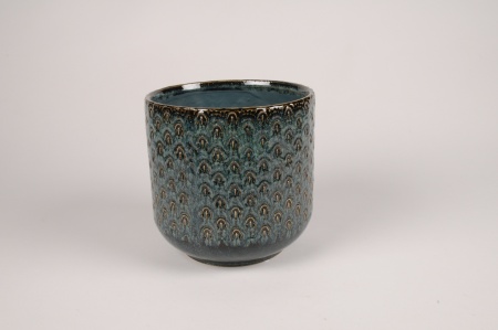Cache-pot en céramique bleu paon D19cm H19cm