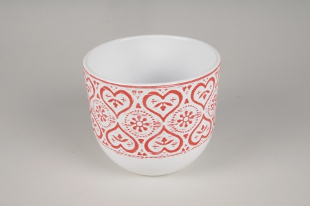 Cache-pot en céramique coeur rouge D14cm H13.5cm