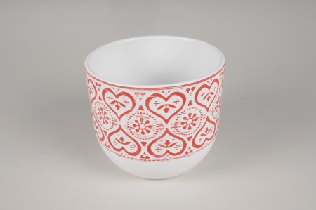 Cache-pot en céramique coeur rouge D14cm H13.5cm