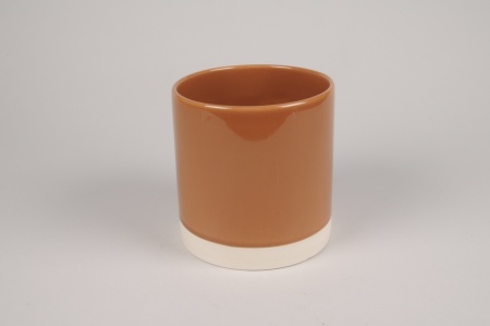 Cache-pot en céramique cognac D15cm H15cm