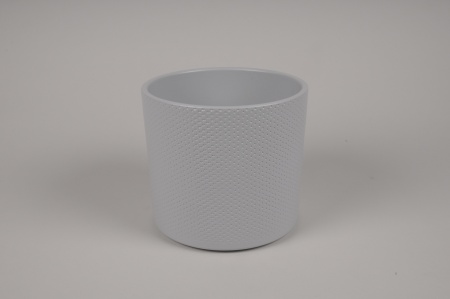 Cache-pot en céramique gris clair D19.5cm H17.5cm