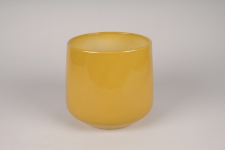 Cache-pot en céramique jaune D22cm H18cm