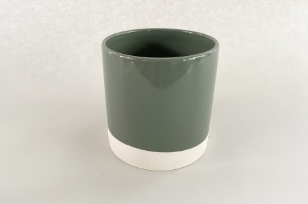 Cache-pot en céramique kaki D11cm H11.5cm