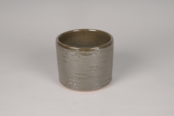 Cache-pot en cramique kaki D12.5cm H10cm