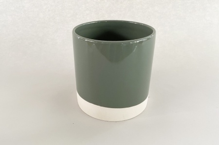 Cache-pot en céramique kaki D15cm H15.5cm