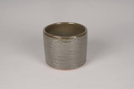 Cache-pot en céramique kaki D16cm H13.5cm