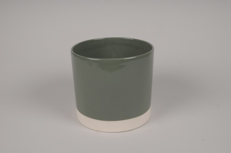 Cache-pot en céramique kaki D18cm H17cm