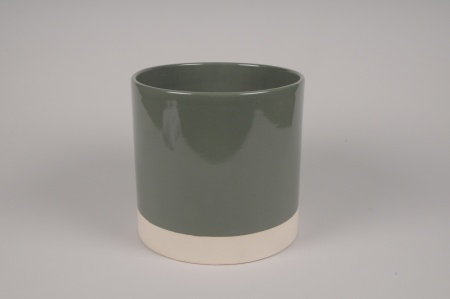 Cache-pot en céramique kaki D21cm H19cm