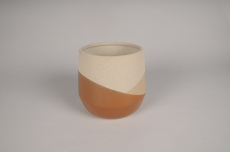 Cache-pot en céramique marron et beige D18cm H17cm