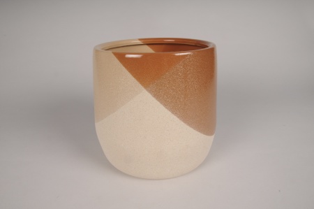 Cache-pot en céramique marron et beige D21cm H21cm