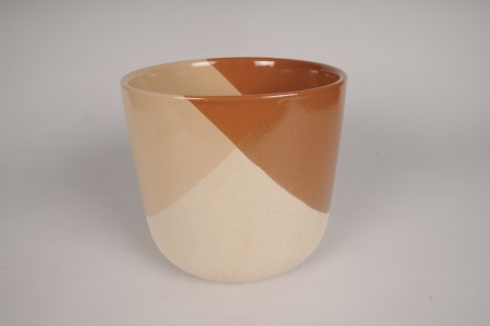 Cache-pot en céramique marron et beige D22cm H19.5cm