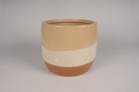 Cache-pot en céramique marron et beige D26cm H25cm