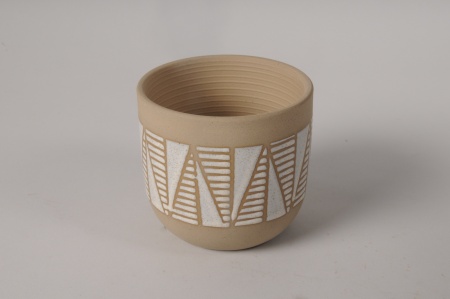 Cache-pot en céramique motifs blancs D11cm H10cm