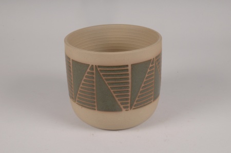 Cache-pot en céramique motifs verts D16cm H14.5cm