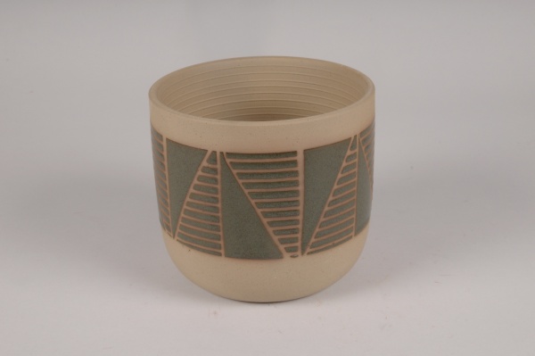 Cache-pot en cramique motifs verts D20cm H18.5cm