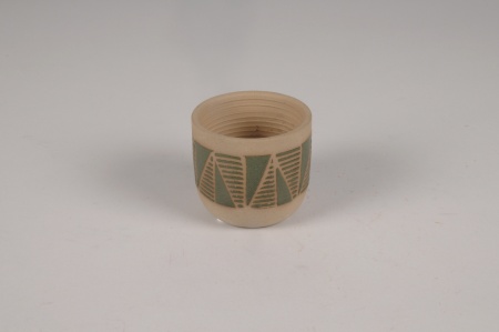 Cache-pot en céramique motifs verts D7.5cm H6.5cm