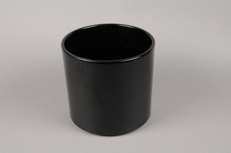 Cache-pot en céramique noir D19.5cm H18cm