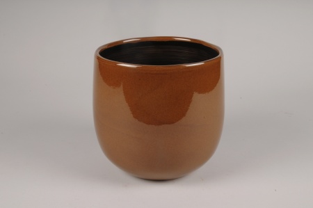 Cache-pot en céramique ocre D20cm H19.5cm