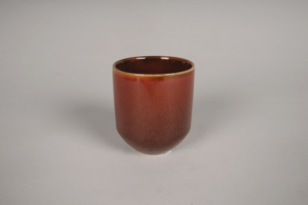 Cache-pot gobelet céramique marron brillant D8cm H9cm