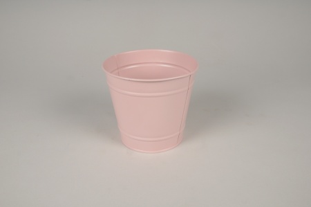 Cache-pot en zinc rose D11cm H10.5cm