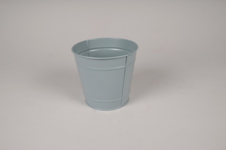 Cache-pot en zinc vert céladon D11cm H10.5cm