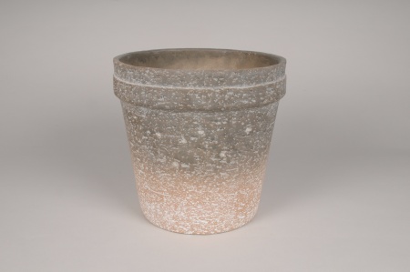 Cache-pot en béton gris et terracotta D26.5cm H25cm