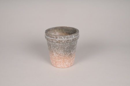 Cache-pot en béton gris et terracotta D19.5cm H20.5cm