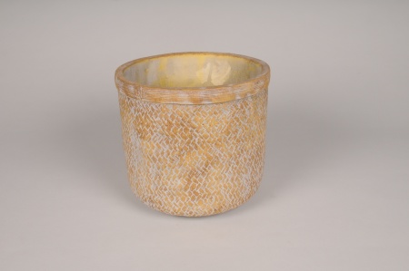 Cache-pot en béton motif bambou D21.5cm H20cm