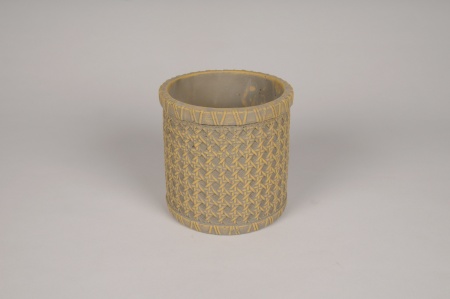 Cache-pot en béton cannage beige D14.5cm H14.5cm