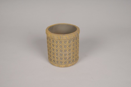 Cache-pot en béton cannage beige D11cm H11cm