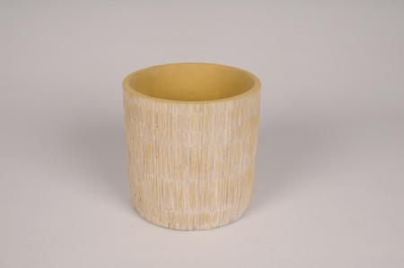 Cache-pot en béton strié jaune D18cm H18cm