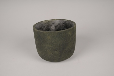 Cache-pot en béton vert foncé D18cm H17cm