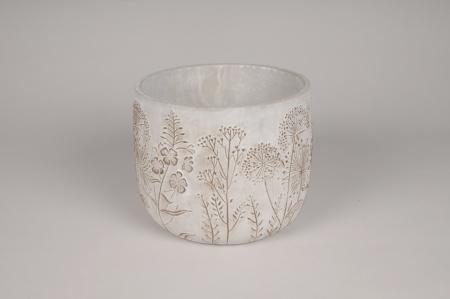 Cache-pot en béton gris motif fleur D22cm H17.5cm
