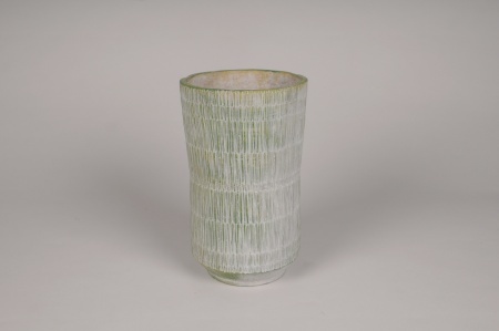 Vase en béton strié vert D15cm H25cm