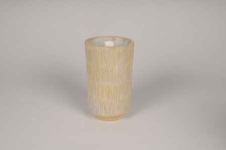 Vase en béton strié jaune D12cm H20cm