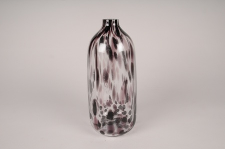 Vase en verre tacheté noir D10cm H24cm