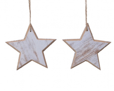 Set de 2 étoiles en bois blanc à suspendre D12cm