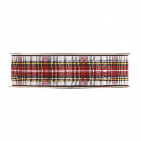 Ruban tissu écossais rouge et blanc 25mm x 20m