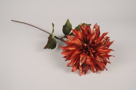 Dahlia artificiel orange et or H64cm