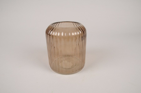Vase en verre strié marron D10.5cm H16.5cm