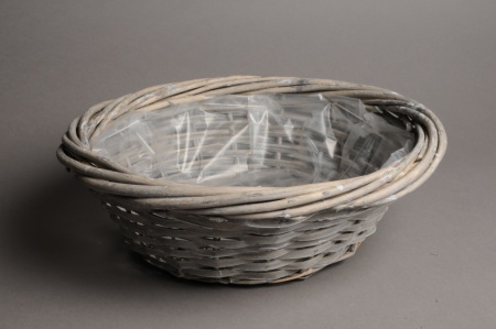 Coupe en osier gris avec rebord D50cm H15cm