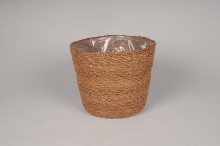 Cache-pot en jonc camel D26cm H22cm